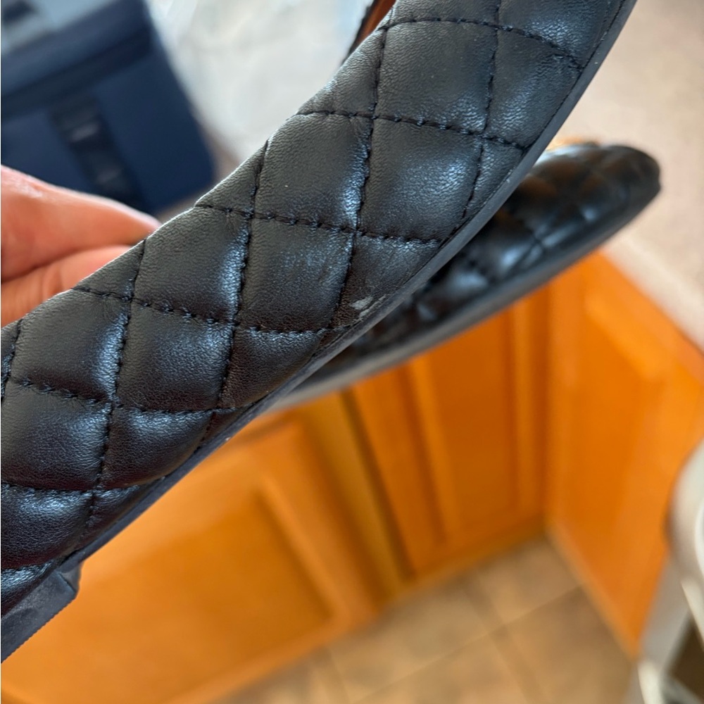 Tory Burch Black Quilted Leather Logo Ballet Flats with Gold Emblem - Picture 10 of 12
